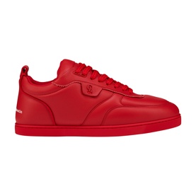 Christian Louboutin red leather low-top trainers with tonal laces, logo detail, and matching red sole