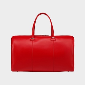 Christian Louboutin red leather holdall bag with dual top handles, zip closure, and silver-tone hardware, front view