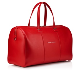 Christian Louboutin red smooth leather large weekend bag with dual top handles and silver-tone zip closure