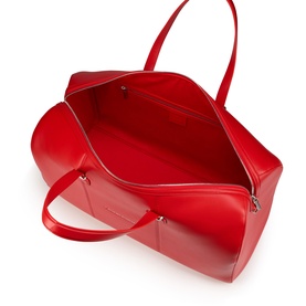 Christian Louboutin red leather tote bag with open top revealing red interior, dual top handles and silver-tone zip detail