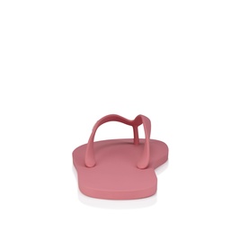 Christian Louboutin flip flop in Bon Bon pink, featuring matching toe-post strap and flat rubber sole, rear view.