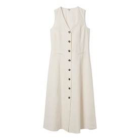 Jigsaw cream sleeveless midi dress with V-neck, single-breasted button-through front and A-line skirt
