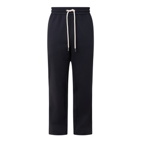 Moncler dark blue sweatpants with cream drawstring waistband, straight-leg cut, elasticated cuffs