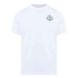 Moncler white cotton T-shirt with crew neck and embroidered logo badge on chest