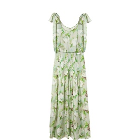 Sketch Rose Floral Tie Flared Dress