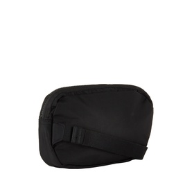 Stone Island black polyurethane belt bag, rear view showing adjustable strap and buckle fastening.