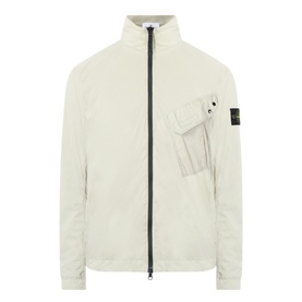 Stone Island Compass Logo Ultralight Windbreaker in sand, two-way zip, chest pocket with press-stud flap, Compass logo badge on sleeve
