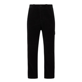 Stone Island Logo Badge Corduroy Trousers in black, mid-rise straight-leg cut with belt loops and concealed fly fastening