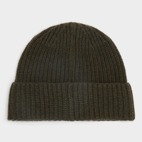 Stone Island military green ribbed-knit virgin wool beanie hat with folded cuff