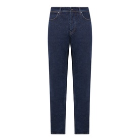 Stone Island Blue Rinse slim-fit jeans in cotton-elastane blend, five-pocket style with contrast stitching, flat lay