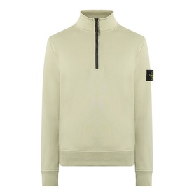 Stone Island Compass Logo Half-Zip Fleece Sweatshirt in Laurel Green, funnel neck, half-zip fastening, logo badge on sleeve