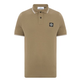 Stone Island Compass Logo Tipped Polo Shirt in military green with white tipped collar and cuffs, signature badge patch, short sleeves