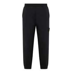 Stone Island black cotton sweatpants with elasticated waist and cuffs, tonal badge patch on left leg
