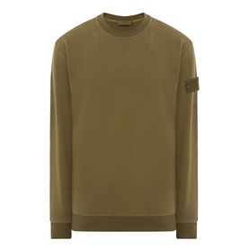 Stone Island Compass Logo Badge Sweatshirt in green, crew neck, ribbed cuffs and hem, logo badge on left sleeve