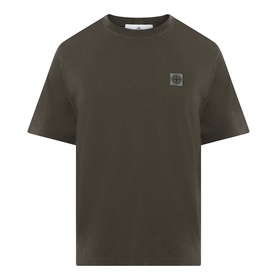 Stone Island Compass Logo T-Shirt in coal grey, crew neck, short sleeves, signature logo patch on chest, 100% cotton