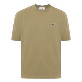 Stone Island Compass Logo T-Shirt in military green, crew neck with signature logo patch on chest, 100% cotton short-sleeve tee