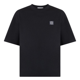 Stone Island Compass Logo T-Shirt in black, round neck, short sleeves, small square logo badge on chest, straight hem.