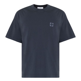 Stone Island Compass Patch Logo T-Shirt in navy, crew neck, dropped shoulders, short sleeves, tonal chest patch logo