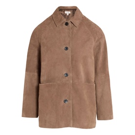 Jigsaw light brown suede-effect jacket with point collar, button-front fastening, and patch pockets