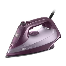 Braun TexStyle 7 Pro Steam Iron in purple, with stainless steel soleplate and ergonomic handle