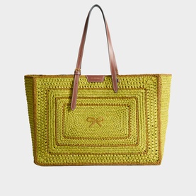 Bow Raffia Tote Bag