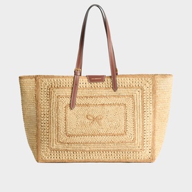 Bow Raffia Tote Bag