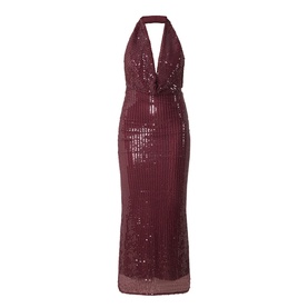 Bardot deep plum sequin halterneck maxi dress with plunging V-neckline and form-fitting silhouette