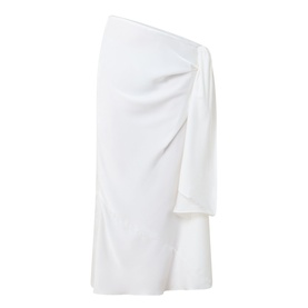 Bardot Solene Cut-Out Skirt in white with gathered side tie, cut-out detail, and flared hem, shown flat against white background.