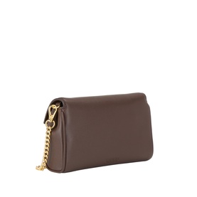 Lauren chestnut brown nappa leather crossbody bag with gold-tone chain strap and lobster clasp closure, side angle view