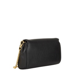 Lauren black leather crossbody bag with gold chain strap and lobster clasp, rectangular structured silhouette