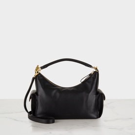 Lauren black leather shoulder bag with gold-tone hardware, single top handle and detachable crossbody strap