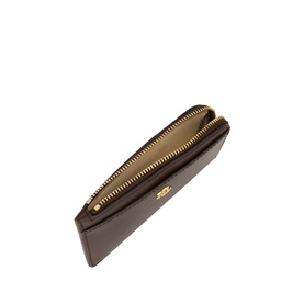 Lauren Small Logo Zip Cardholder in chestnut brown leather, zip-around fastening with gold-toned hardware, open view showing interior
