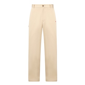 Loewe beige cotton casual trousers with wide leg, cargo-style pocket detail and button fastening waistband