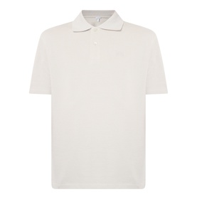 Loewe grey cotton polo shirt with short sleeves, three-button placket, and ribbed collar, featuring a subtle tonal logo embroidery