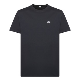 Loewe black cotton T-shirt with small embroidered logo patch at chest, crew neck, short sleeves