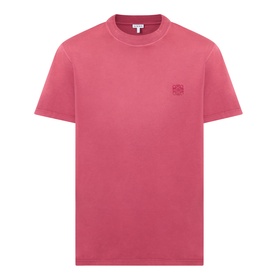 Loewe red cotton T-shirt with crew neck and tonal embroidered anagram logo at chest, short sleeves