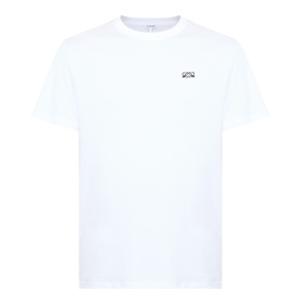 Loewe white cotton T-shirt with small embroidered logo on chest, crew neck and short sleeves