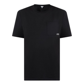 Loewe black cotton crew-neck T-shirt with chest pocket and logo detail, short sleeves