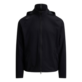 RLX Golf black casual jacket with attached hood, full-length zip fastening and tonal zip chest pocket detail