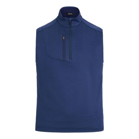 RLX Golf sleeveless quarter-zip sweat vest in Spring Navy Heather, with chest zip pocket and mock neck collar