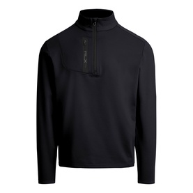 RLX Golf black quarter-zip sweatshirt with mock neck collar and tonal logo patch on chest