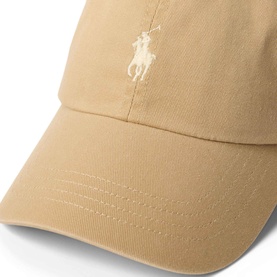 Ralph Lauren Classic Camel cotton baseball cap with embroidered polo pony logo on front panel, curved brim detail visible.