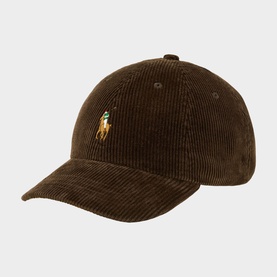 Ralph Lauren Dark Breech corduroy baseball cap with embroidered multicolour polo player logo on front panel