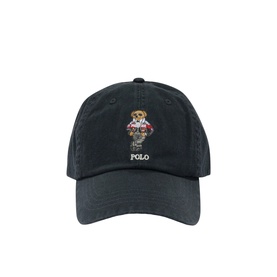 Ralph Lauren Polo Bear cap in black, embroidered Holiday Bear motif on front, curved brim, unstructured fit