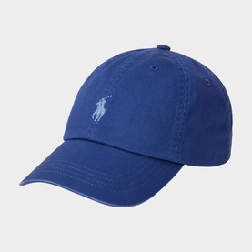 Ralph Lauren Blue Yacht cap with embroidered Polo Pony logo, curved brim, cotton twill construction
