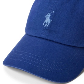 Ralph Lauren Blue Yacht cap with tonal embroidered Polo Pony logo, curved peak and structured crown.