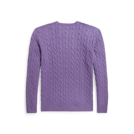 Ralph Lauren cable-knit crew neck jumper in Light Coronet Purple Heather, shown from the back