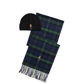 Polo Bear Logo Beanie & Check Scarf Two-Piece Set