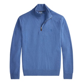 Polo Ralph Lauren blue marl half-zip merino sweater with ribbed collar and embroidered pony logo