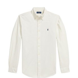 Ralph Lauren Reg Shirt in Clubhouse Cream, long sleeve button-down with navy embroidered pony logo on chest
